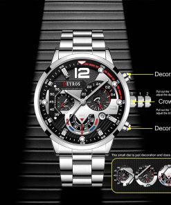 2022 Fashion Mens Watches Luxury Stainless Steel Quartz Wristwatch Calendar Luminous Clock Men Business Casual Leather 1