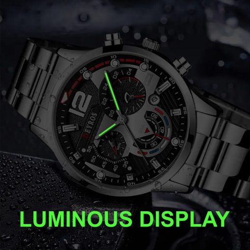 2022 Fashion Mens Watches Luxury Stainless Steel Quartz Wristwatch Calendar Luminous Clock Men Business Casual Leather 2