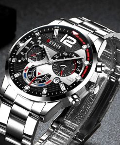 2022 Fashion Mens Watches Luxury Stainless Steel Quartz Wristwatch Calendar Luminous Clock Men Business Casual Leather