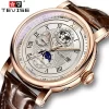 2023 Business Waterproof Mechanical Watches Men Top Brand Luxury Leather Watch For Men Moon Phase Automatic