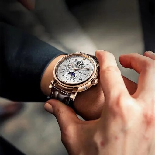 2023 Business Waterproof Mechanical Watches Men Top Brand Luxury Leather Watch For Men Moon Phase Automatic 3