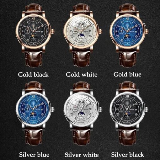 2023 Business Waterproof Mechanical Watches Men Top Brand Luxury Leather Watch For Men Moon Phase Automatic 4