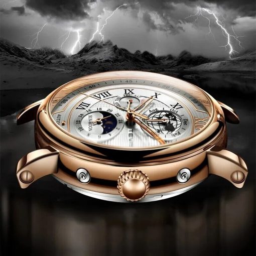 2023 Business Waterproof Mechanical Watches Men Top Brand Luxury Leather Watch For Men Moon Phase Automatic