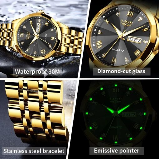 2023 New Lige Top Brand Luxury Man Wristwatch Waterproof Luminous Date Week Men Watches Stainless Steel 5