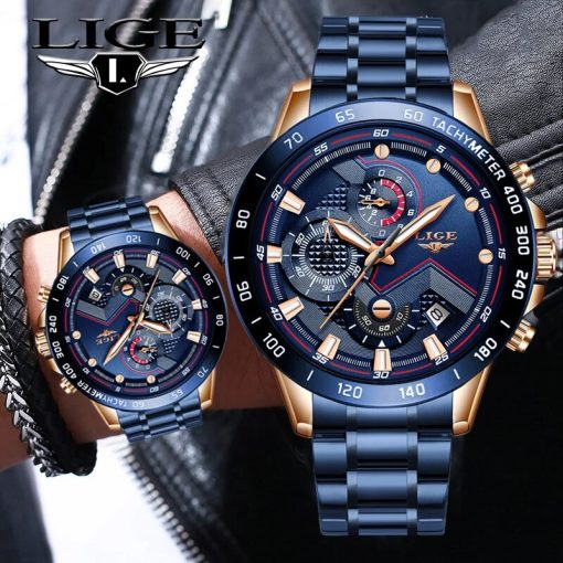 2023 New Lige Fashion Mens Watches Stainless Steel Top Brand Luxury Sport Chronograph Quartz Withwatch For 4