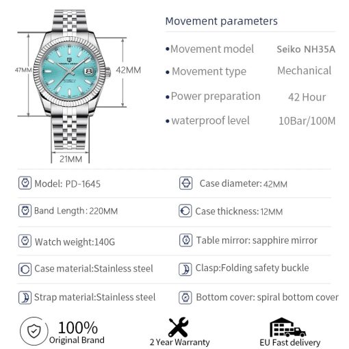 2023 New Pagani Design 42mm Men Mechanical Watches Commercial Nh35 Automatic Watch 100m Waterproof Stainless Steel 1