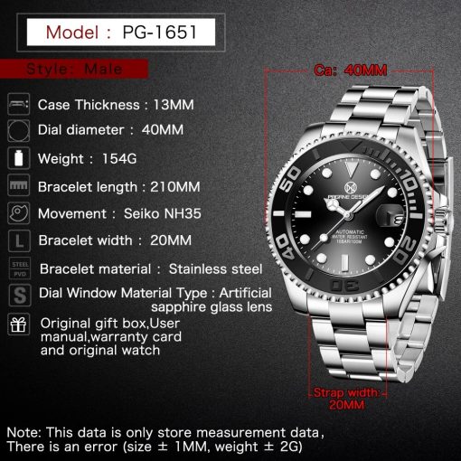 2023 Trend Pagrne Design Men Automatic Watches Stainless Steel Sapphire Glass Watch 10bar Waterproof Leisure Fashion 5