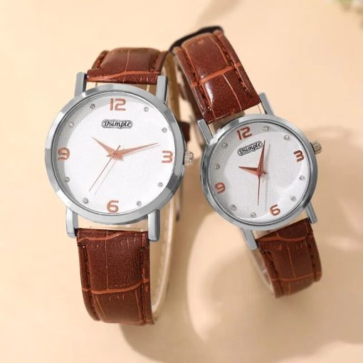 2pcs Fashion Couple Set Watches Luxury Men Women Business Casual Leather Quartz Watch Simple Brown Wristwatch 3