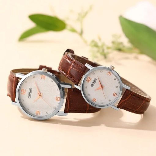 2pcs Fashion Couple Set Watches Luxury Men Women Business Casual Leather Quartz Watch Simple Brown Wristwatch 4