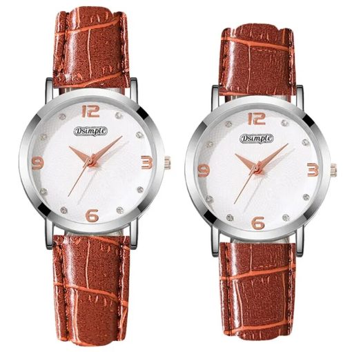 2pcs Fashion Couple Set Watches Luxury Men Women Business Casual Leather Quartz Watch Simple Brown Wristwatch 5