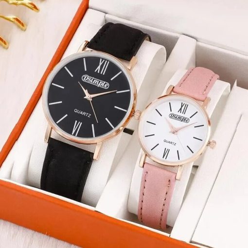 2pcs Fashion Couple Set Watches Luxury Men Women Business Casual Quartz Watch Simple Leather Wristwatch Relogio 1