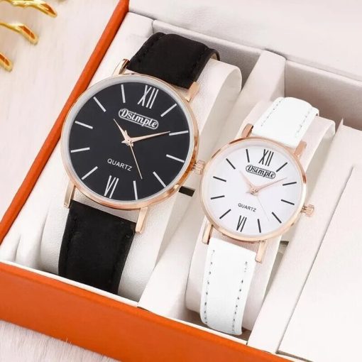 2pcs Fashion Couple Set Watches Luxury Men Women Business Casual Quartz Watch Simple Leather Wristwatch Relogio