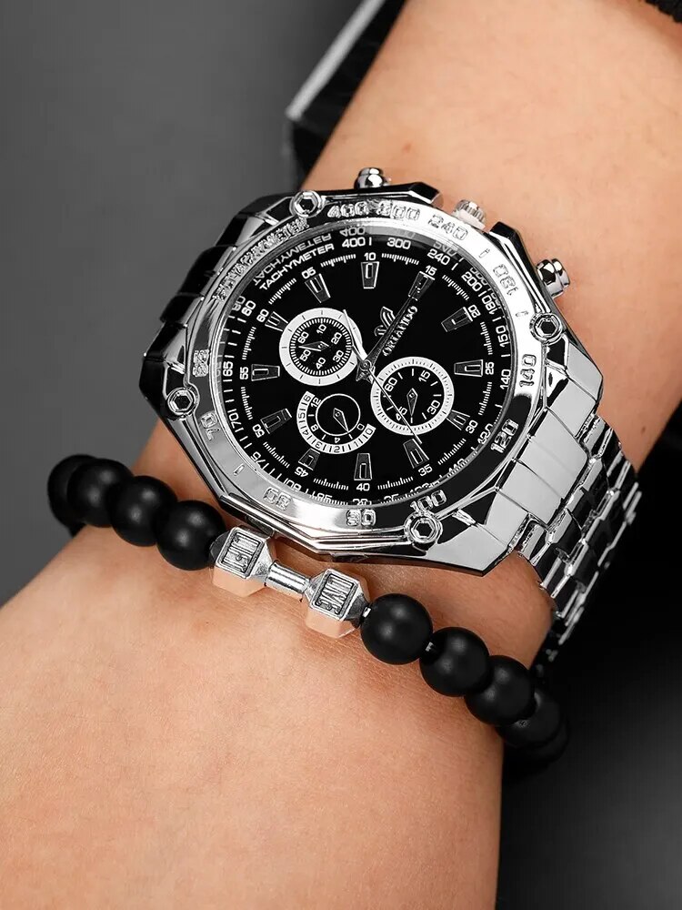 2pcs-MEN-S-Large-Dial-Silver-Steel-Band-Quartz-Watch-dumbbell-Bead-String-Bracelet-Set-1