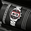 3pcs Set Fashion Mens Calendar Watches Male Business Stainless Steel Quartz Watch Men Necklace Bracelet Wrist