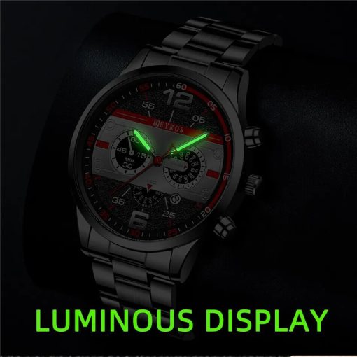 3pcs Set Fashion Mens Calendar Watches Male Business Stainless Steel Quartz Watch Men Necklace Bracelet Wrist 2