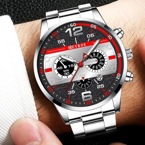 3pcs Set Fashion Mens Calendar Watches Male Business Stainless Steel Quartz Watch Men Necklace Bracelet Wrist 5