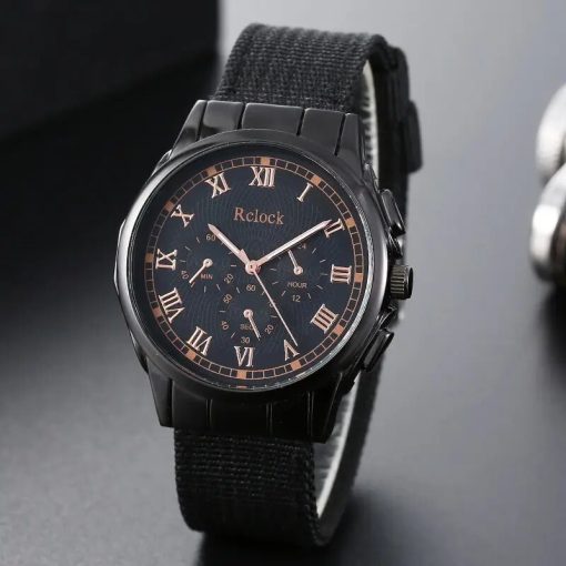 4pcs Brown Nylon Strap Quartz Watch With Bracelet For Men Casual Fashion Round Watch In Daily 4