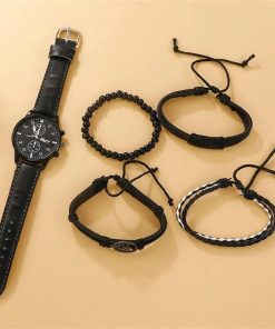 5pcs Set Fashion Mens Sports Watches Man Business Quartz Wristwatch Luxury Leather Bracelet Men Casual Clock 1