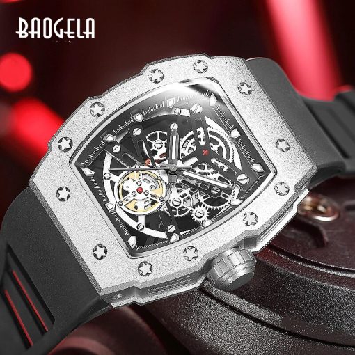 Baogela Top Brand Watches For Men Fashion Sport Waterproof Mechanical Wind Watch 50bar Casual Stainless Watch 2