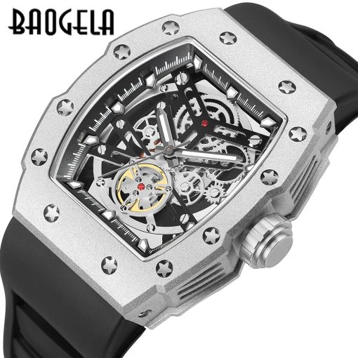 Baogela Top Brand Watches For Men Fashion Sport Waterproof Mechanical Wind Watch 50bar Casual Stainless Watch 5