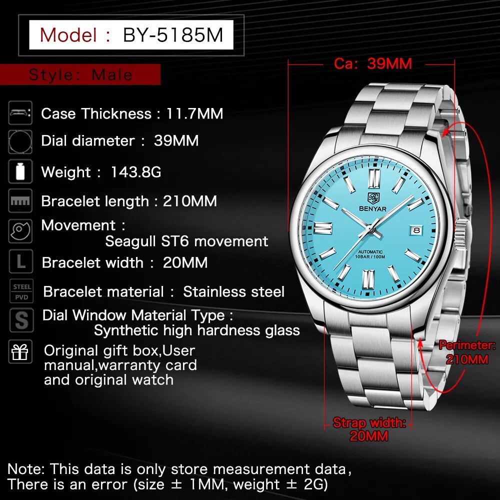 Benyar-2022-Classic-Limited-Edition-Men-s-Automatic-Mechanical-Watch-Stainless-Steel-Sapphire-Automatic-Date-Night-5