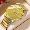 Cadvan Golden Luxury Mens Watch Stainless Steel Date Clock Male Sports Watches Men Quartz Casual Wrist