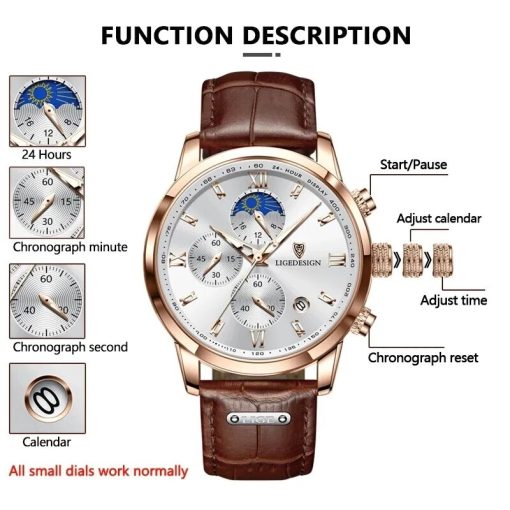 Casual Men Watch Luxury Leather Waterproof Sport Quartz Wristwatch Chronograph Military Watch For Men Relogio Masculino 2