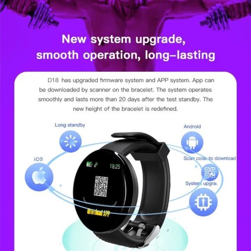 D18 Smart Watch Heart Rate Fitness Tracker Bracelet Men Women Kids Smart Wristband Waterproof Sport Smartwatch 5