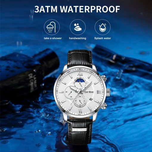 Ever Move Men Watch Fashion Leather Strap Quartz Watches Waterproof Luminous Calendar Top Brand Luxury Casual 1