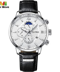 Ever Move Men Watch Fashion Leather Strap Quartz Watches Waterproof Luminous Calendar Top Brand Luxury Casual