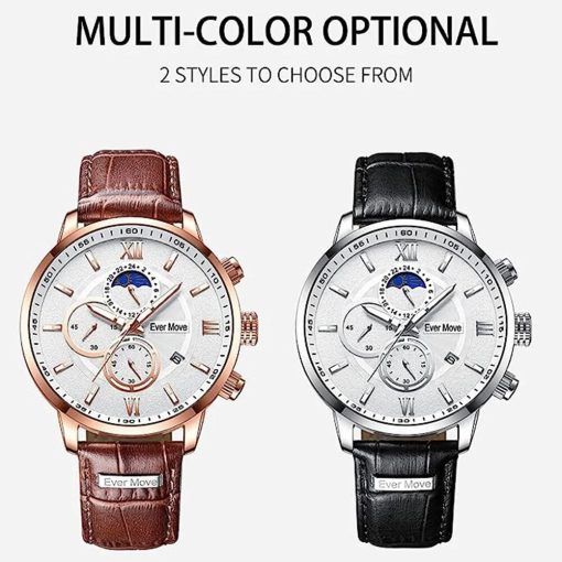 Ever Move Men Watch Fashion Leather Strap Quartz Watches Waterproof Luminous Calendar Top Brand Luxury Casual 5