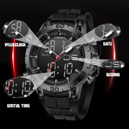 Foxbox Mens Watches Sports Top Brand Luxury Dual Display Quartz Watch Men Military Waterproof Clock Digital 2