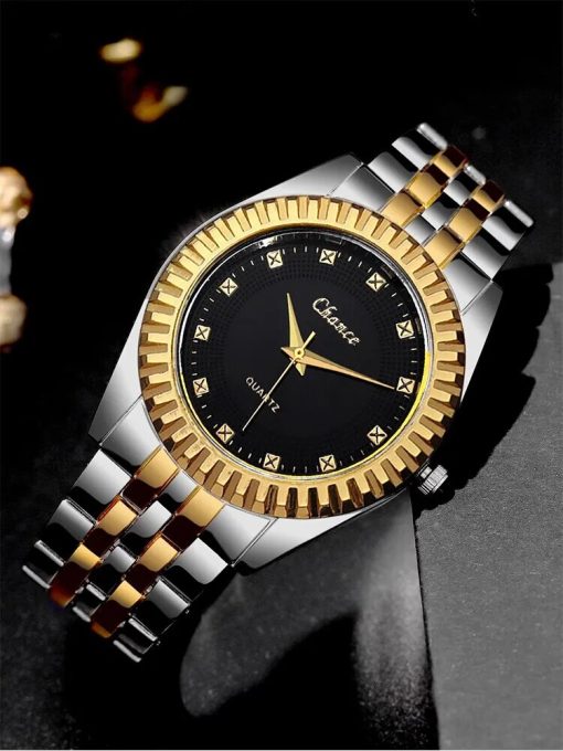 Fashion Business Men S Room Gold Steel Band Quartz Watch 1