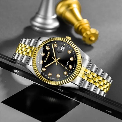 Fashion Diamond Calendar Mens Watches Business Luxury High Quality Quartz Watch For Men Stainless Steel Wristwatch 2