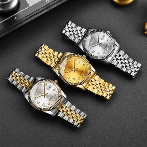 Fashion Diamond Calendar Mens Watches Business Luxury High Quality Quartz Watch For Men Stainless Steel Wristwatch 4