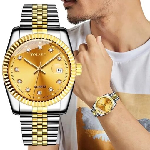 Fashion Diamond Calendar Mens Watches Business Luxury High Quality Quartz Watch For Men Stainless Steel Wristwatch 5