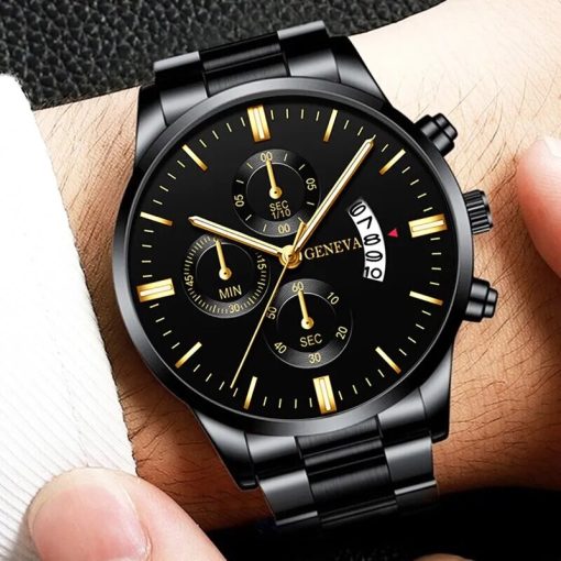 Fashion Men Black Stainless Steel Watch Luxury Calendar Quartz Wrist Watch Mens Business Watches For Man 4