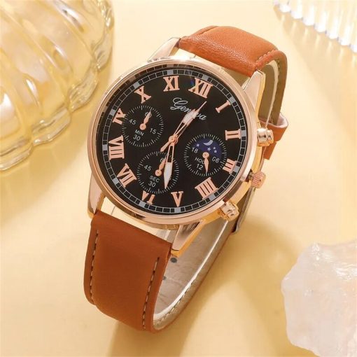 Fashion Mens Sports Watches Man Business Quartz Wristwatch Luxury Brown Leather Bracelet Men Casual Luminous Clock 2