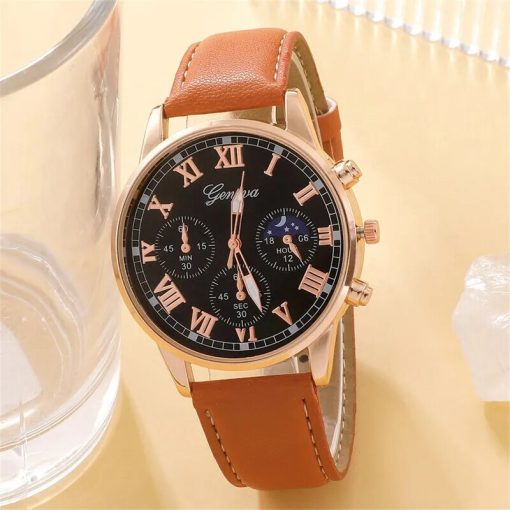 Fashion Mens Sports Watches Man Business Quartz Wristwatch Luxury Brown Leather Bracelet Men Casual Luminous Clock 3