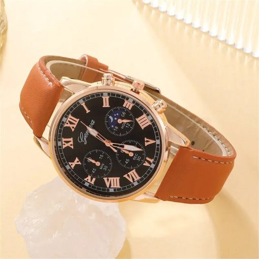 Fashion Mens Sports Watches Man Business Quartz Wristwatch Luxury Brown Leather Bracelet Men Casual Luminous Clock 4