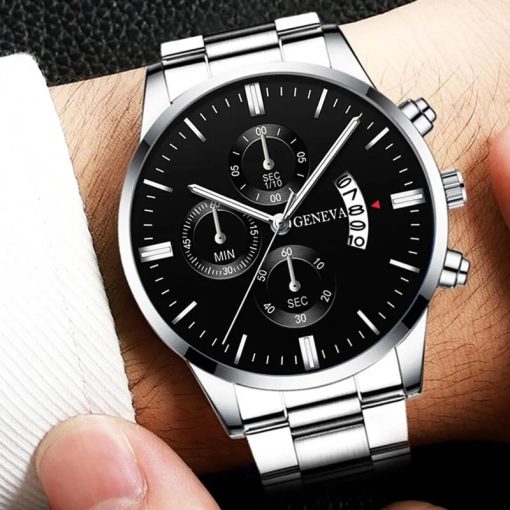 Fashion Mens Watches Luxury Silver Stainless Steel Quartz Wrist Watch Man Business Watch For Men Calendar 4