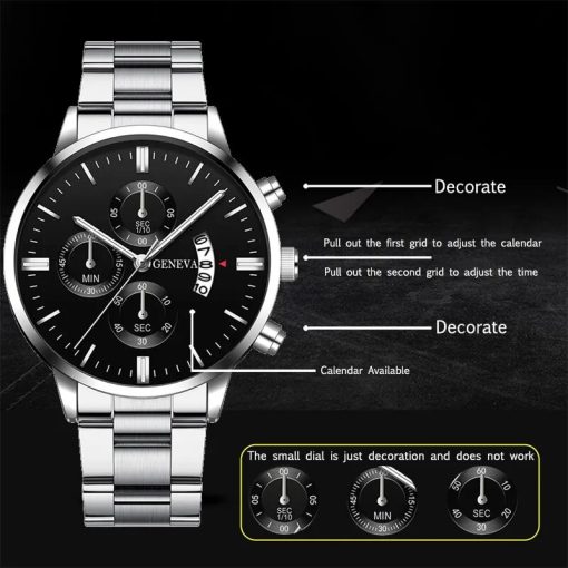 Fashion Mens Watches Luxury Silver Stainless Steel Quartz Wrist Watch Man Business Watch For Men Calendar