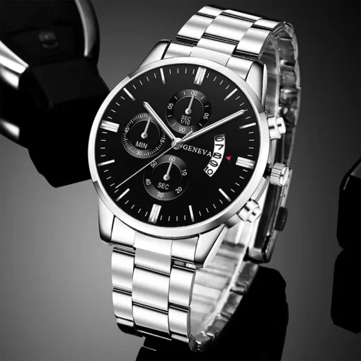 Fashion Mens Watches Luxury Silver Stainless Steel Quartz Wrist Watch Man Business Watch For Men Calendar