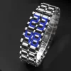 Fashion Silver Full Metal Digital Lava Wrist Watch Men Blue Led Display Mens Watches Gifts For