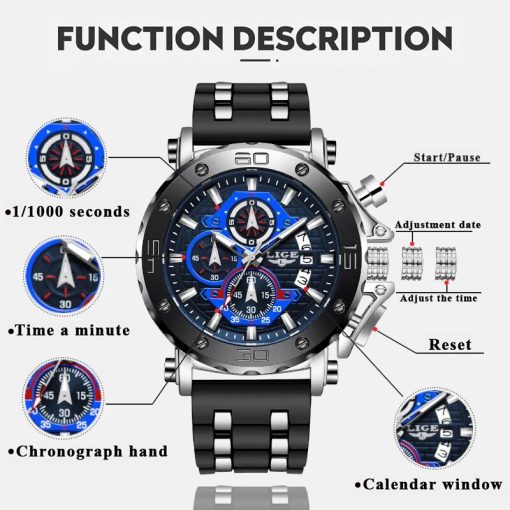 Lige Brand Luxury Quartz Man Watches Fashion Business Silicone Strap Waterproof Luminous Watch For Men Casual 1