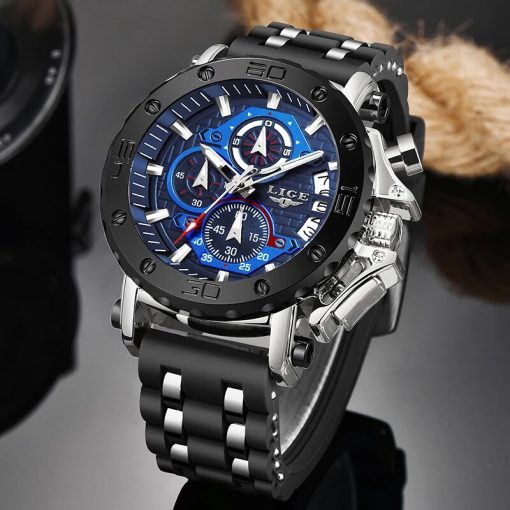 Lige Brand Luxury Quartz Man Watches Fashion Business Silicone Strap Waterproof Luminous Watch For Men Casual 3