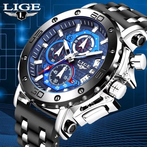 Lige Brand Luxury Quartz Man Watches Fashion Business Silicone Strap Waterproof Luminous Watch For Men Casual