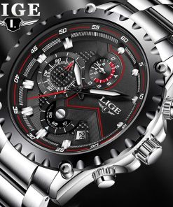 Lige Fashion Mens Watches Top Luxury Brand Silver Stainless Steel 30m Waterproof Quartz Watch For Men