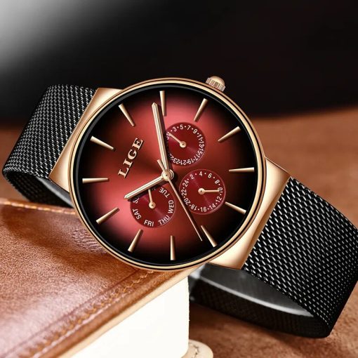 Lige New Fashion Mens Watches Top Brand Luxury Quartz Watch Men Mesh Steel Waterproof Ultra Thin 1