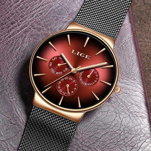 Lige New Fashion Mens Watches Top Brand Luxury Quartz Watch Men Mesh Steel Waterproof Ultra Thin 2